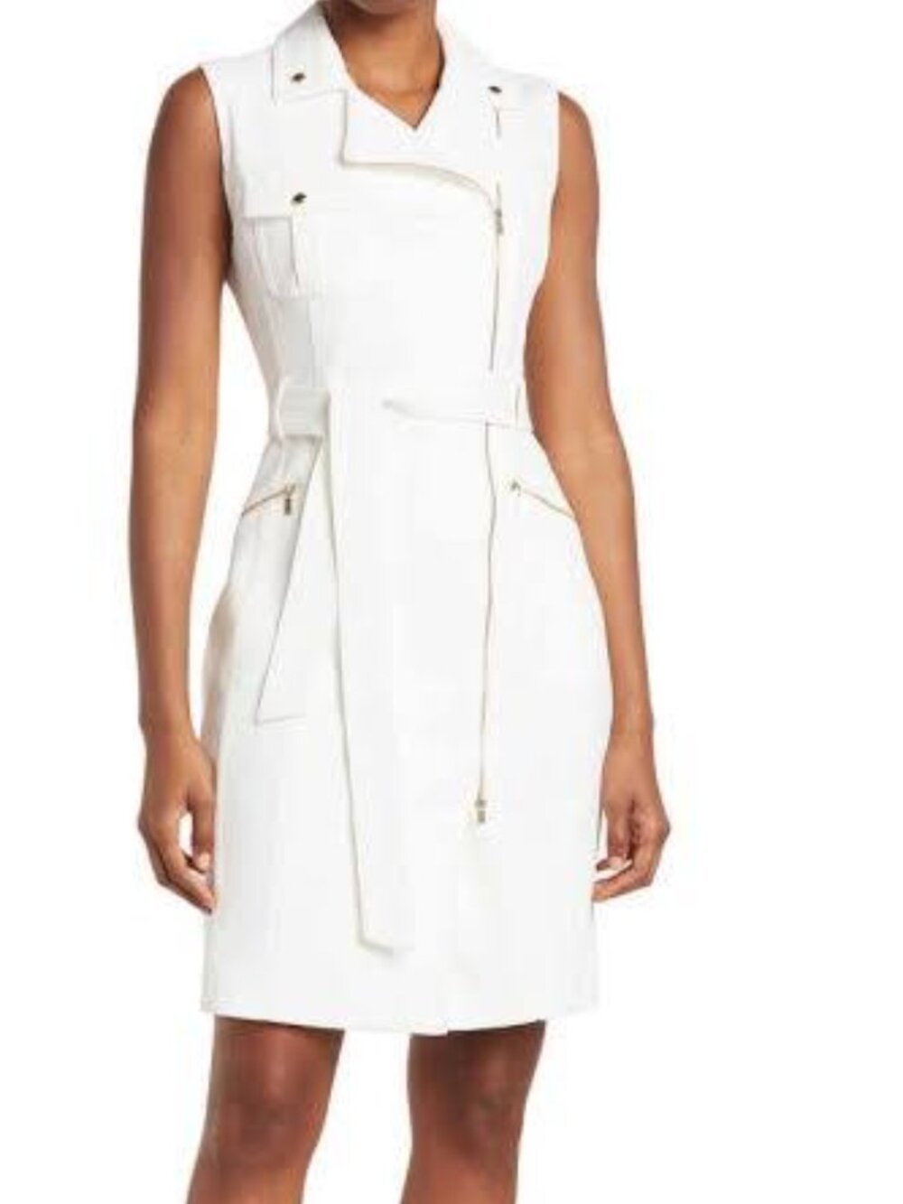 NWT Calvin Klein White Sleeveless Zip-Belted Midi Dress Size 4
